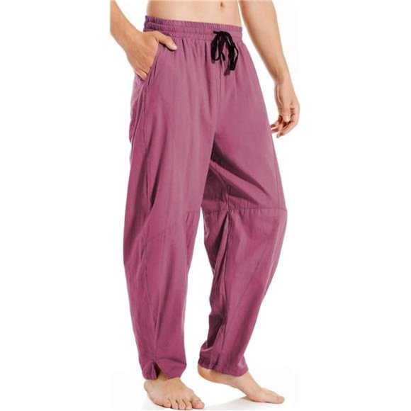 Men's Cotton Linen Pants Elastic Drawstring Waist Lightweight Summer Pants - Picture 1 of 5